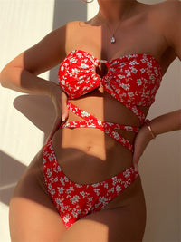 Maillot de bain une pièce pour femmes - Bandeau avec découpe - Design croisé torsadé - Jambe haute élégante