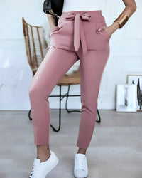 Pantalon slim tailleur pour femmes avec ceinture - Elégant pour le bureau et les journées décontractées