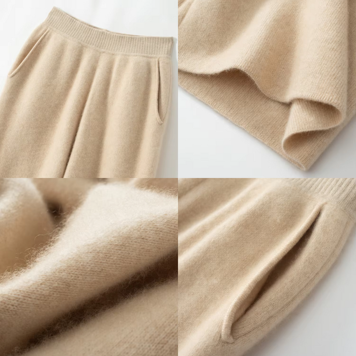 Pantalon de luxe pour femmes à jambes larges et évasées - Pantalon confortable en tricot de cachemire
