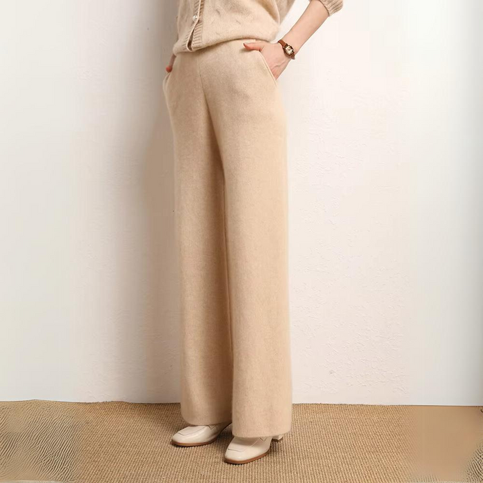 Pantalon de luxe pour femmes à jambes larges et évasées - Pantalon confortable en tricot de cachemire