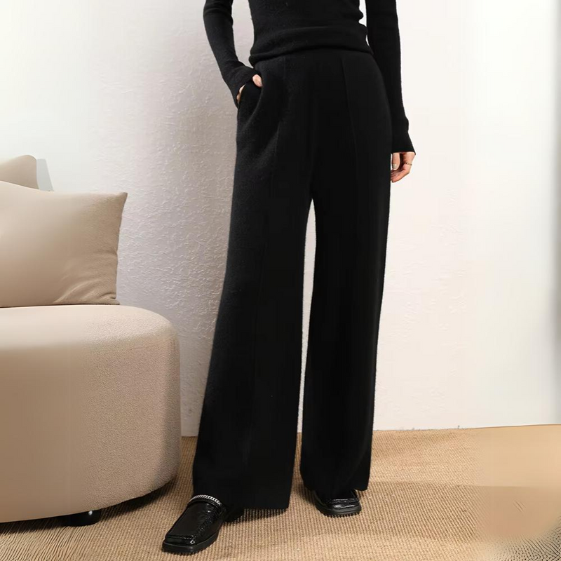 Pantalon de luxe pour femmes à jambes larges et évasées - Pantalon confortable en tricot de cachemire