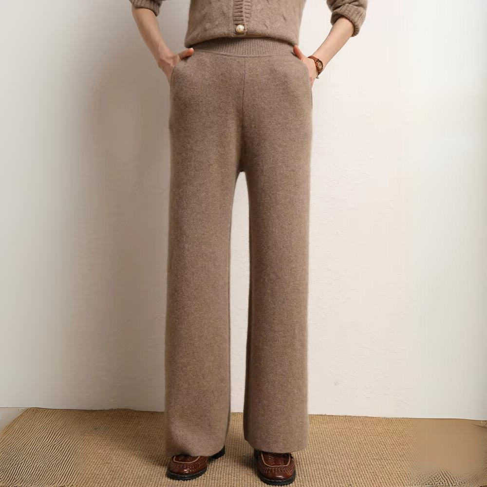 Pantalon de luxe pour femmes à jambes larges et évasées - Pantalon confortable en tricot de cachemire