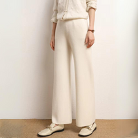 Pantalon de luxe pour femmes à jambes larges et évasées - Pantalon confortable en tricot de cachemire