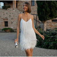 Mini robe de cocktail élégante avec paillettes brillantes et plumes douces - Hannah