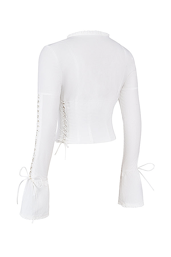 Élégante blouse blanche à lacets pour femmes - top élégant et ajusté