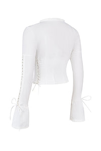 Élégante blouse blanche à lacets pour femmes - top élégant et ajusté