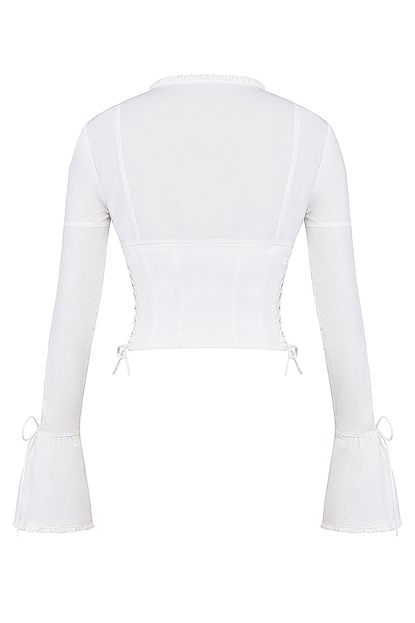 Élégante blouse blanche à lacets pour femmes - top élégant et ajusté