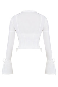 Élégante blouse blanche à lacets pour femmes - top élégant et ajusté