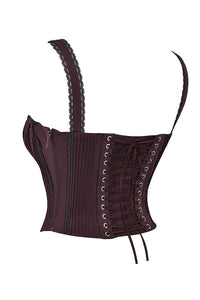 Élégant top corset en dentelle marron - style féminin ajusté pour un look sophistiqué