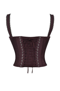 Élégant top corset en dentelle marron - style féminin ajusté pour un look sophistiqué