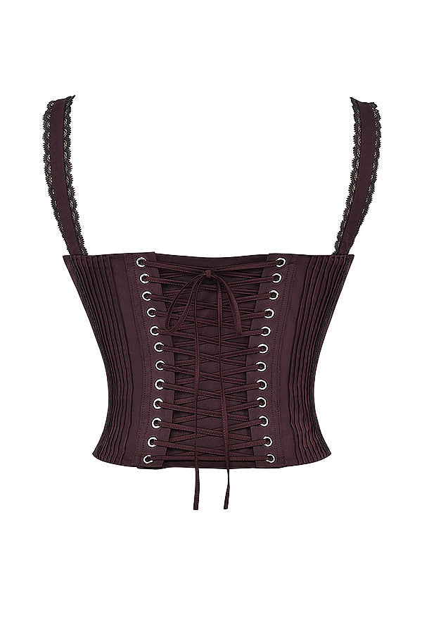 Élégant top corset en dentelle marron - style féminin ajusté pour un look sophistiqué