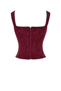 Élégant top corset à lacets pour femme, de couleur merlot, pour un look sophistiqué.