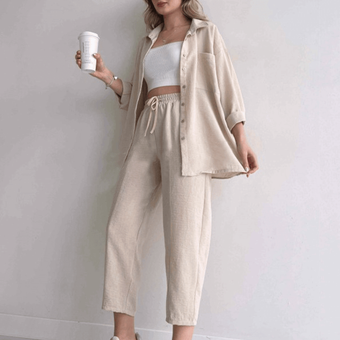 Ensemble décontracté 2 pièces pour femmes - haut et pantalon confortables pour une tenue élégante de tous les jours