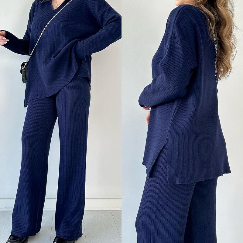 Ensemble 2 pièces pour femmes - pull côtelé et pantalon confortables pour des sorties décontractées et relaxantes