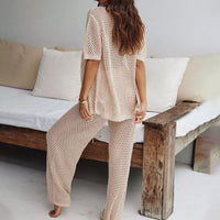Survêtement 2 pièces léger en crochet pour femmes - coupe décontractée et confortable pour la plage et la ville en été