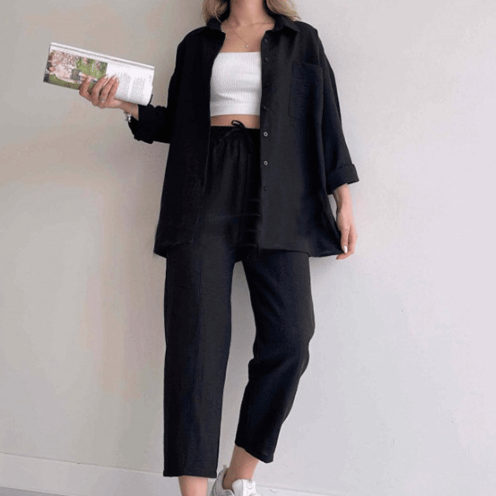 Ensemble décontracté 2 pièces pour femmes - haut et pantalon confortables pour une tenue élégante de tous les jours