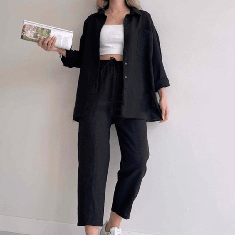 Ensemble décontracté 2 pièces pour femmes - haut et pantalon confortables pour une tenue élégante de tous les jours