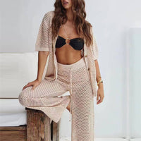 Survêtement 2 pièces léger en crochet pour femmes - coupe décontractée et confortable pour la plage et la ville en été