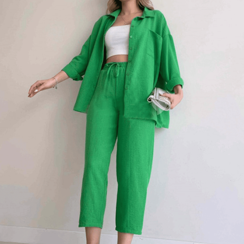Ensemble décontracté 2 pièces pour femmes - haut et pantalon confortables pour une tenue élégante de tous les jours
