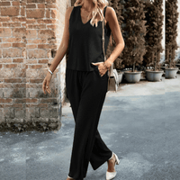 Ensemble élégant 2 pièces pour femmes avec un haut côtelé et un pantalon confortable - Parfait pour un look quotidien décontracté