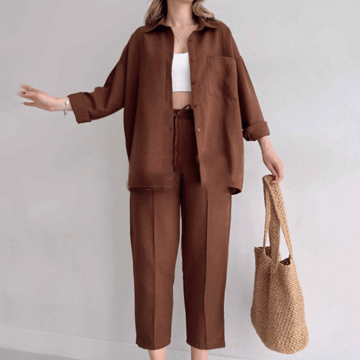 Ensemble décontracté 2 pièces pour femmes - haut et pantalon confortables pour une tenue élégante de tous les jours