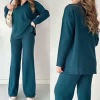 Ensemble 2 pièces pour femmes - pull côtelé et pantalon confortables pour des sorties décontractées et relaxantes