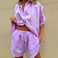 Ensemble aéré 2 pièces pour femmes, chemise et short, pour une escapade estivale élégante et confortable