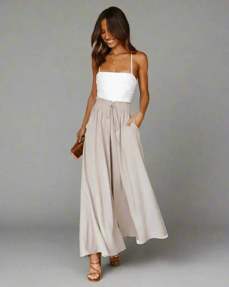 Élégant pantalon large à taille haute pour femmes - pantalon léger et confortable pour les occasions décontractées