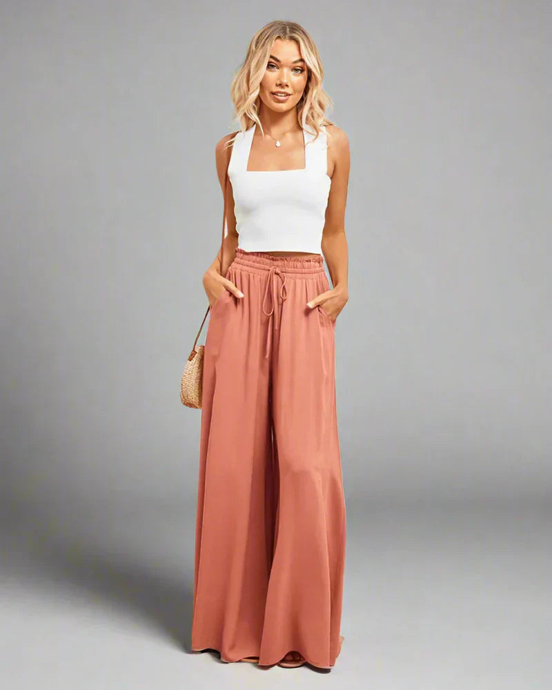 Élégant pantalon large à taille haute pour femmes - pantalon léger et confortable pour les occasions décontractées