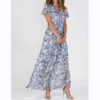Robe longue élégante avec des manches papillon enchanteresses et un magnifique motif floral - Floral