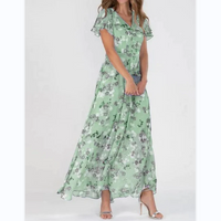 Robe longue élégante avec des manches papillon enchanteresses et un magnifique motif floral - Floral