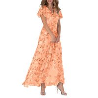 Robe longue élégante avec des manches papillon enchanteresses et un magnifique motif floral - Floral