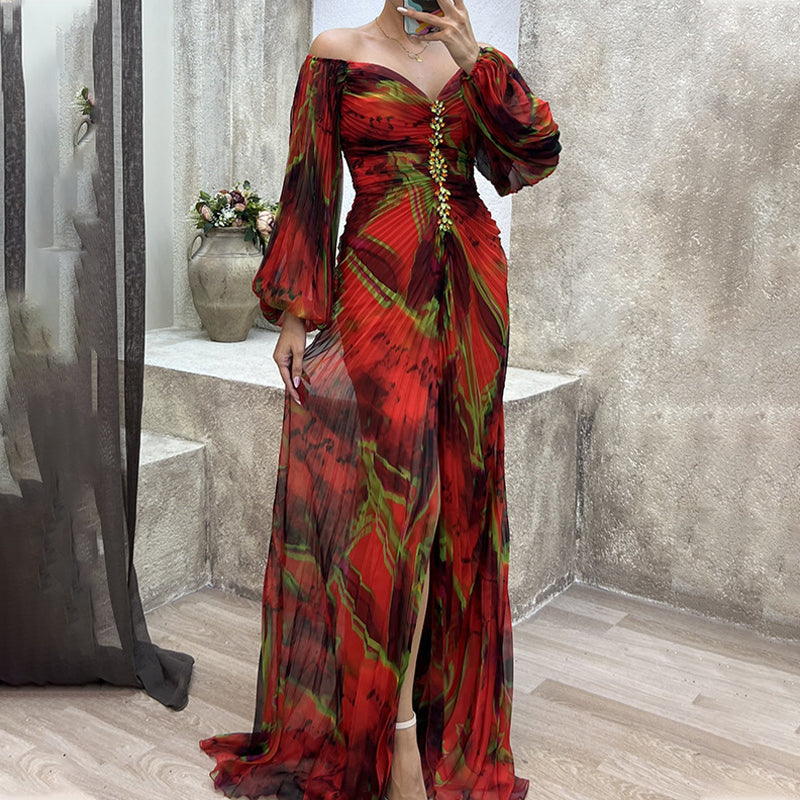 Rozanne Strapless Ruffled Dress with Split for Elegant Appearance (Robe à volants sans bretelles avec fente pour une apparence élégante)