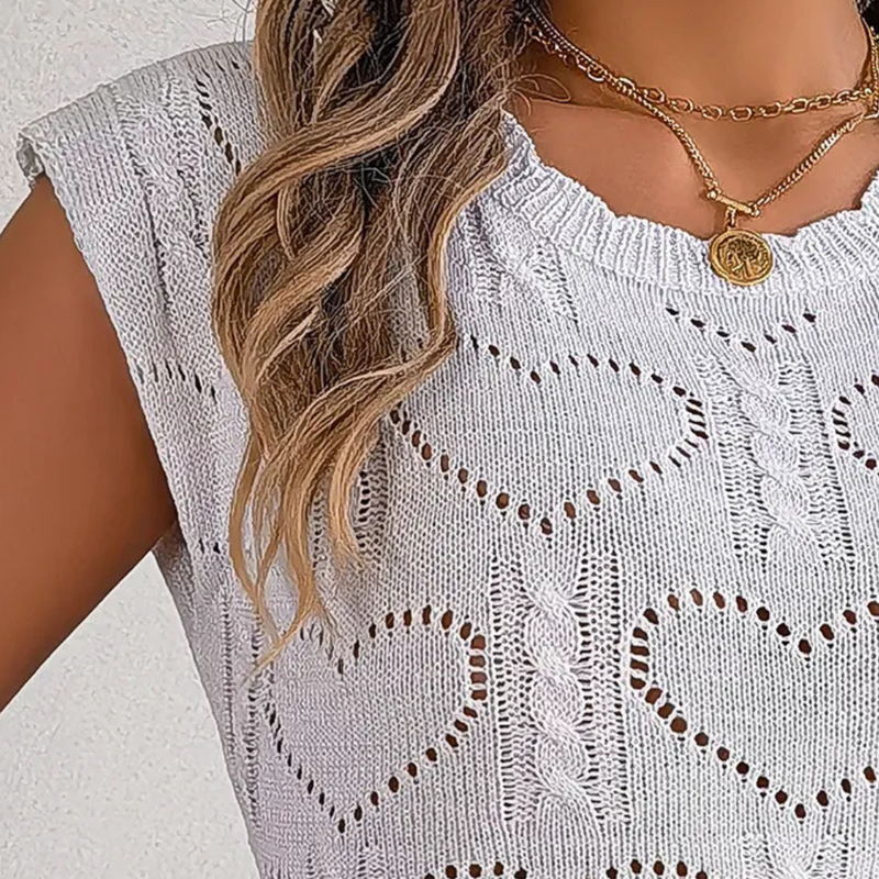 Top court en tricot avec motif en forme de cœur pour femmes