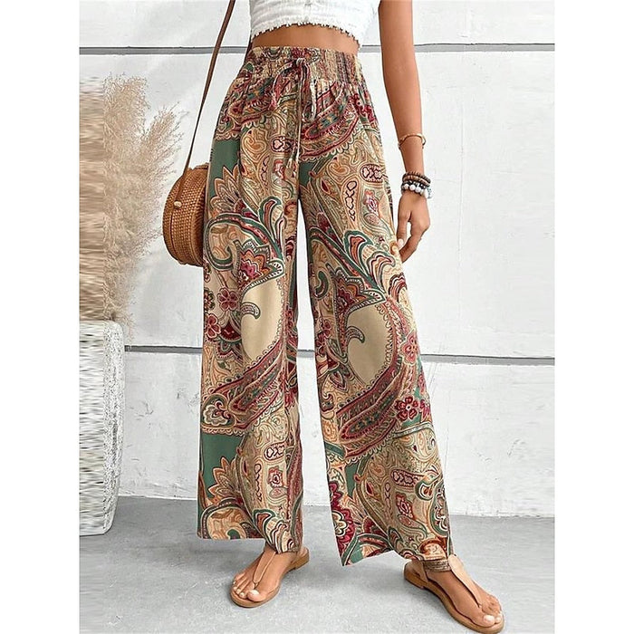 Pantalon large pour femme avec imprimé vintage pour un look bohème élégant et décontracté