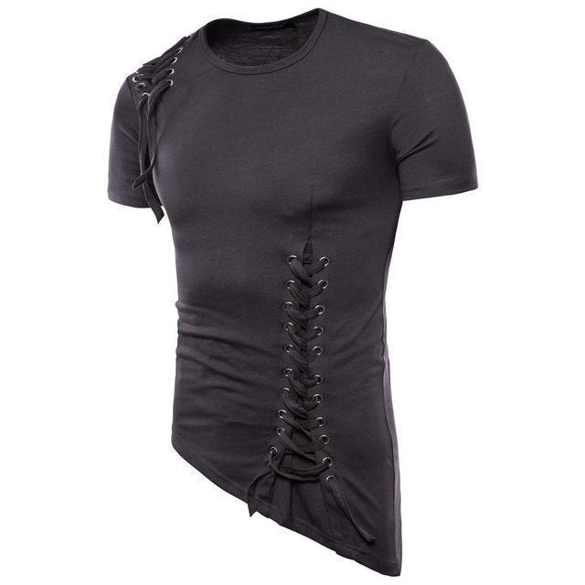 T-shirt ajusté pour hommes avec détails de laçage - Style décontracté à col ras du cou et à manches courtes