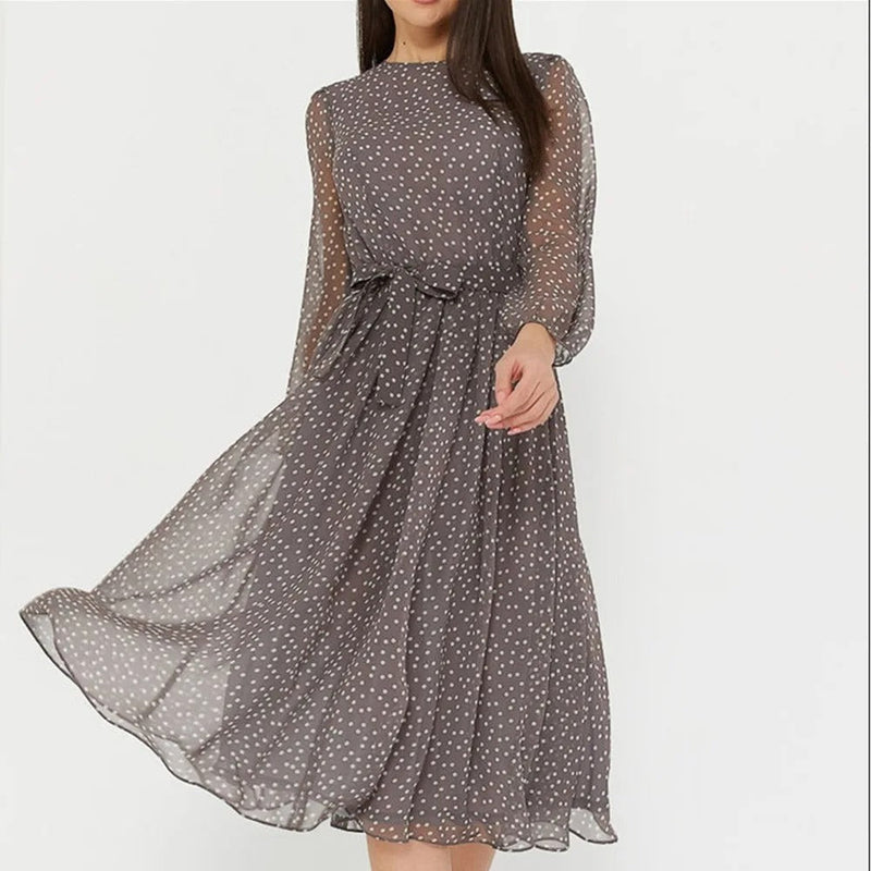 Robe Femme Évasée en Tulle avec Manches 3/4 - Longueur Mi-Mollet - Coupe Légère et Flottante