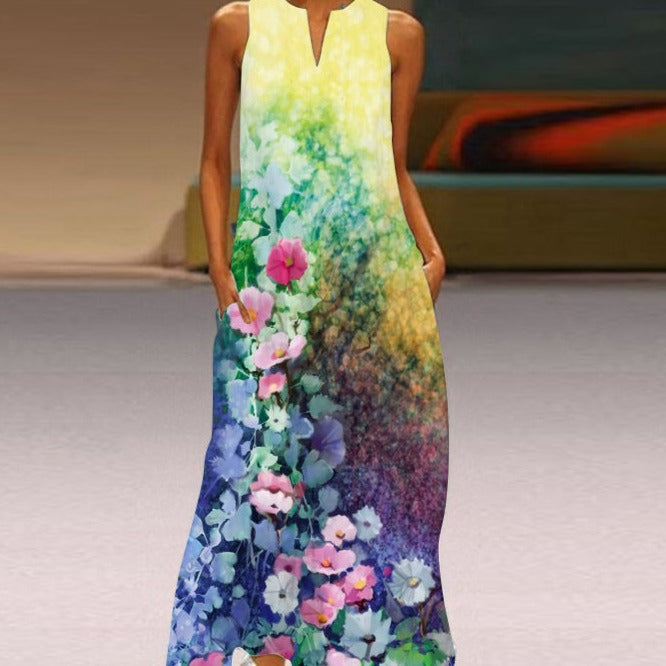 Robe d'été midi élégante, chic et confortable pour les femmes - Modèle sans manches très tendance