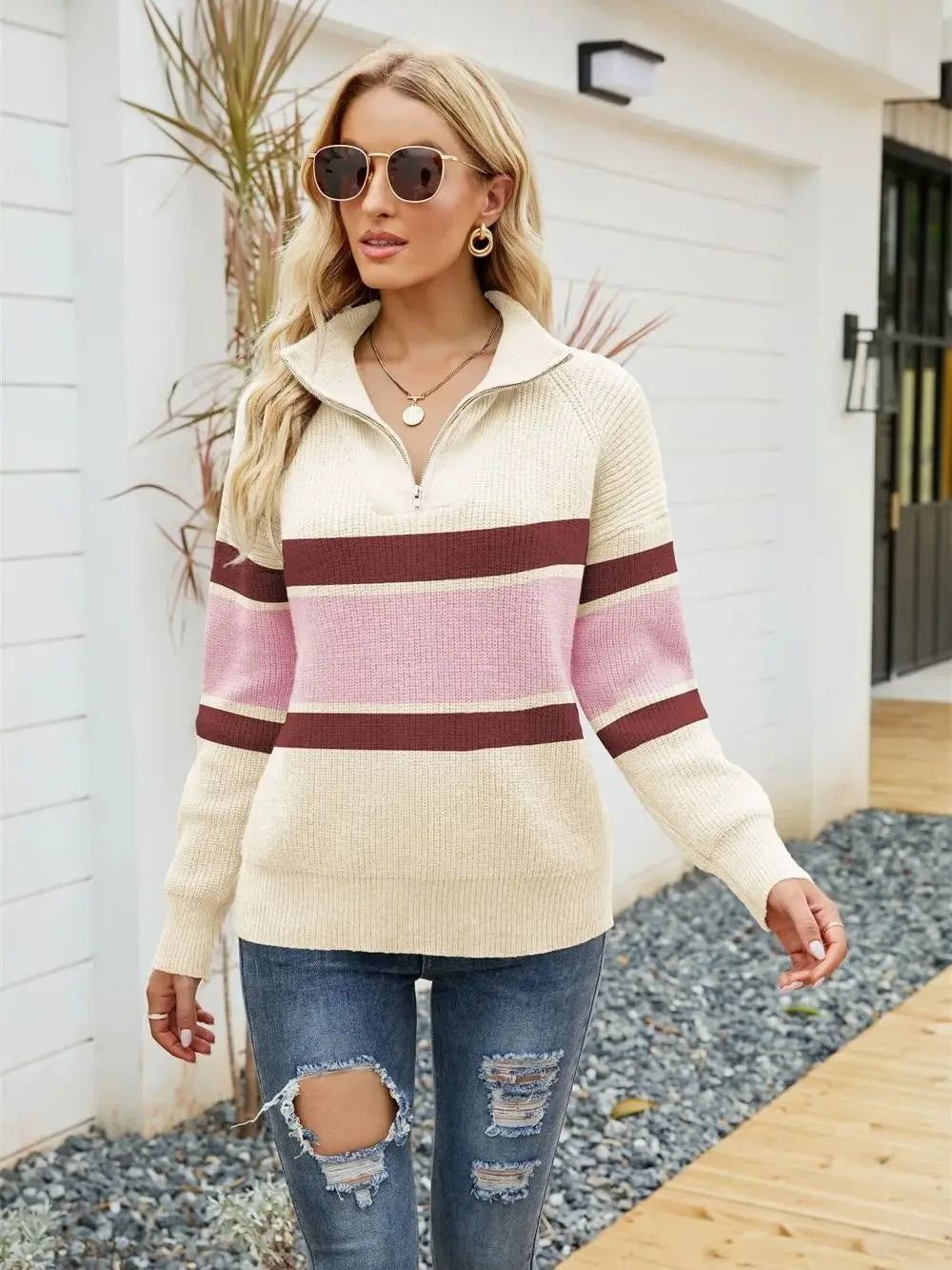 Pull demi-zip élégant pour femme - Janel pour un look confortable et élégant