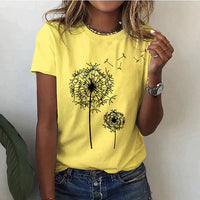 T-shirt pour dames à l'imprimé joyeux de pissenlits - top décontracté en coton confortable à porter tous les jours