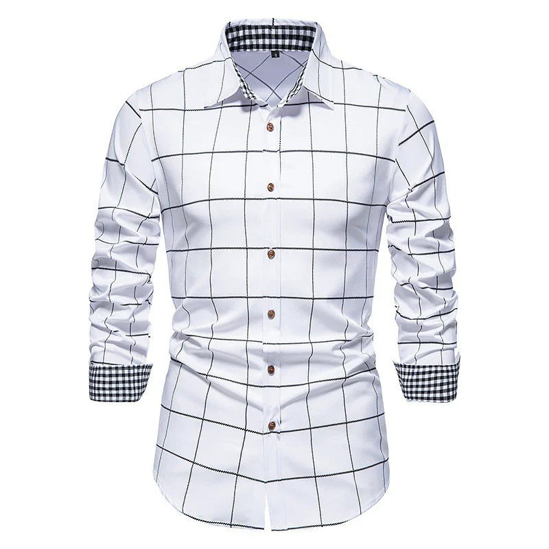 Chemise Homme à Carreaux Slim Fit à Manches Longues et Boutons - Style Décontracté Élégant