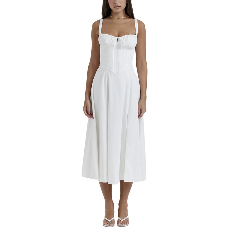 Robe Midi Corset Élégante à Fente - Robe d'Été Bustier Chic pour Mariages et Fêtes