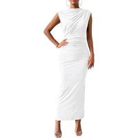 Robe longue élégante pour femme - Robe de cocktail drapée sans manches pour un look époustouflant