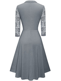 Robe élégante pour femmes - Coupe A avec col montant en dentelle et manches 3/4 - Tenue semi-formelle sophistiquée
