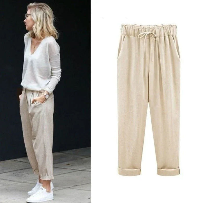 Pantalon élégant en lin léger pour femme - pantalon décontracté élégant et confortable pour toutes les occasions
