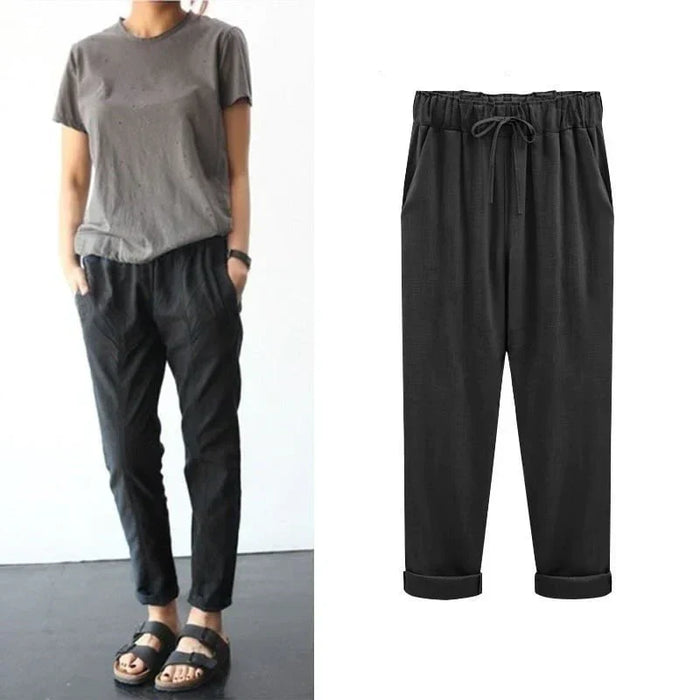 Pantalon élégant en lin léger pour femme - pantalon décontracté élégant et confortable pour toutes les occasions
