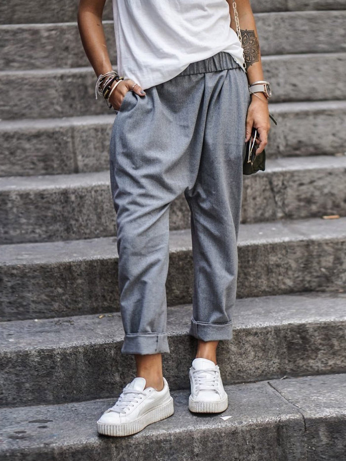 Pantalon femme fuselé en coton, élégant et confortable, pour un look décontracté et élégant
