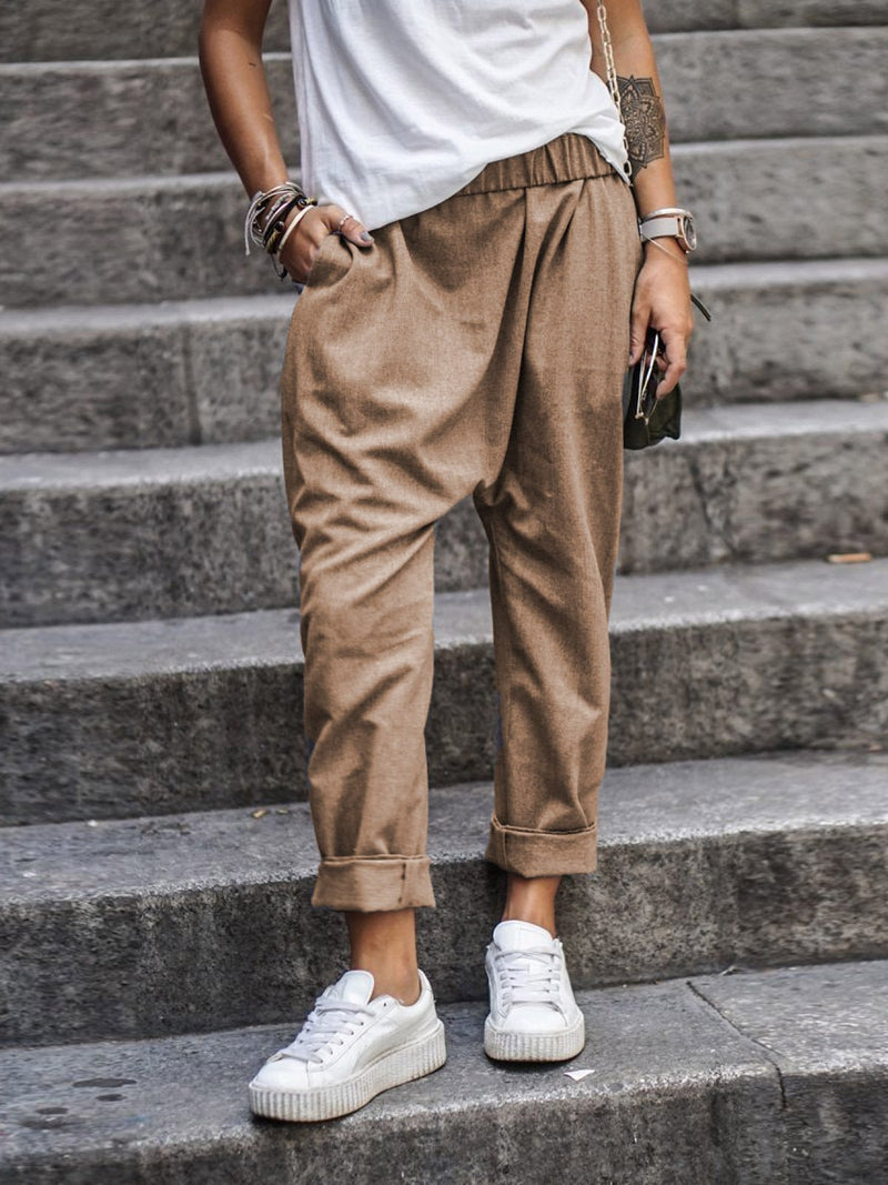 Pantalon femme fuselé en coton, élégant et confortable, pour un look décontracté et élégant