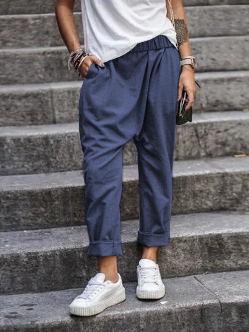 Pantalon femme fuselé en coton, élégant et confortable, pour un look décontracté et élégant