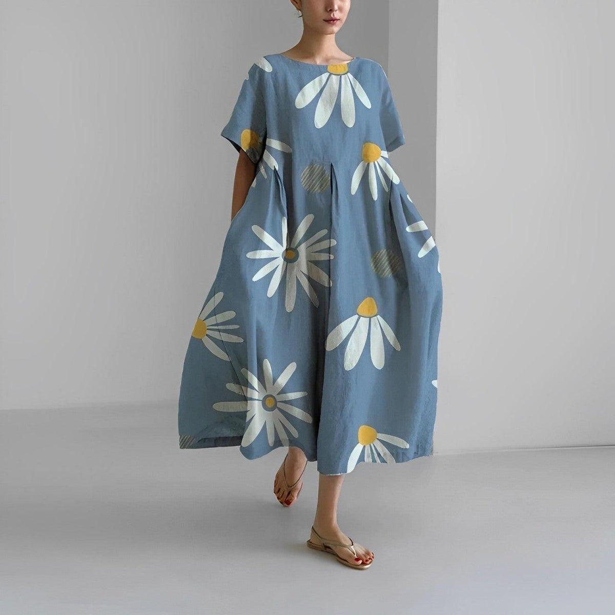 Robe décontractée fluide à fleurs bohème pour femmes